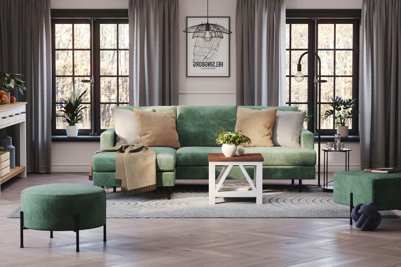 Menard Compact 3-seters Venstrevendt L-formet Divansofa i Fløyel - Mørk grønn - Møbler - Sofaer - Sofa med sjeselong