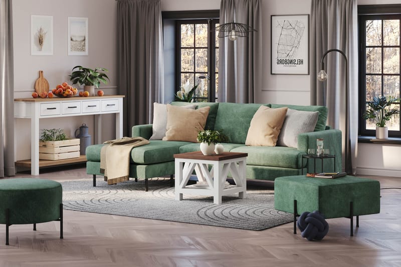 Menard Compact 3-seters Venstrevendt L-formet Divansofa i Fløyel - Mørk grønn - Møbler - Sofaer - Sofa med sjeselong
