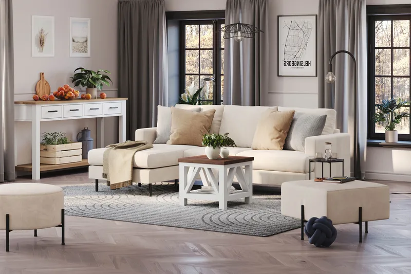 Menard Compact 3-seters Venstrevendt L-formet Divansofa i Manchester - Beige - Møbler - Sofaer - Sofa med sjeselong