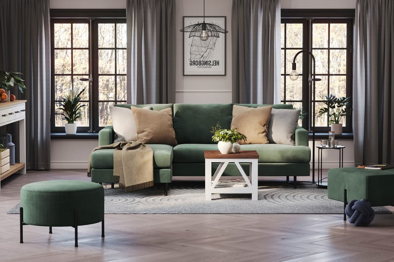 Menard Compact 3-seters Venstrevendt L-formet Divansofa i Manchester - Grønn - Møbler - Sofaer - Sofa med sjeselong