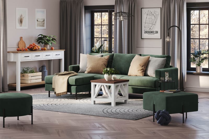 Menard Compact 3-seters Venstrevendt L-formet Divansofa i Manchester - Grønn - Møbler - Sofaer - Sofa med sjeselong