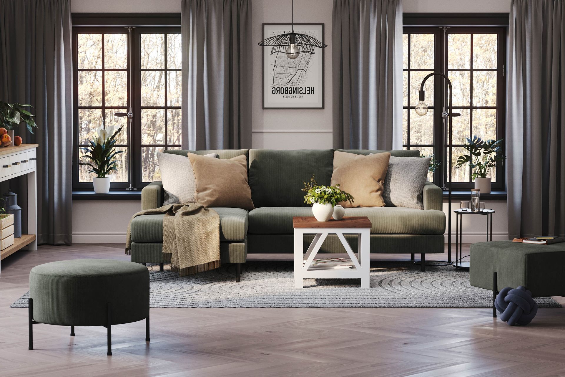 Menard Compact 3-seters Venstrevendt L-formet Divansofa i Manchester - Mørk grønn - Møbler - Sofaer - Sofa med sjeselong