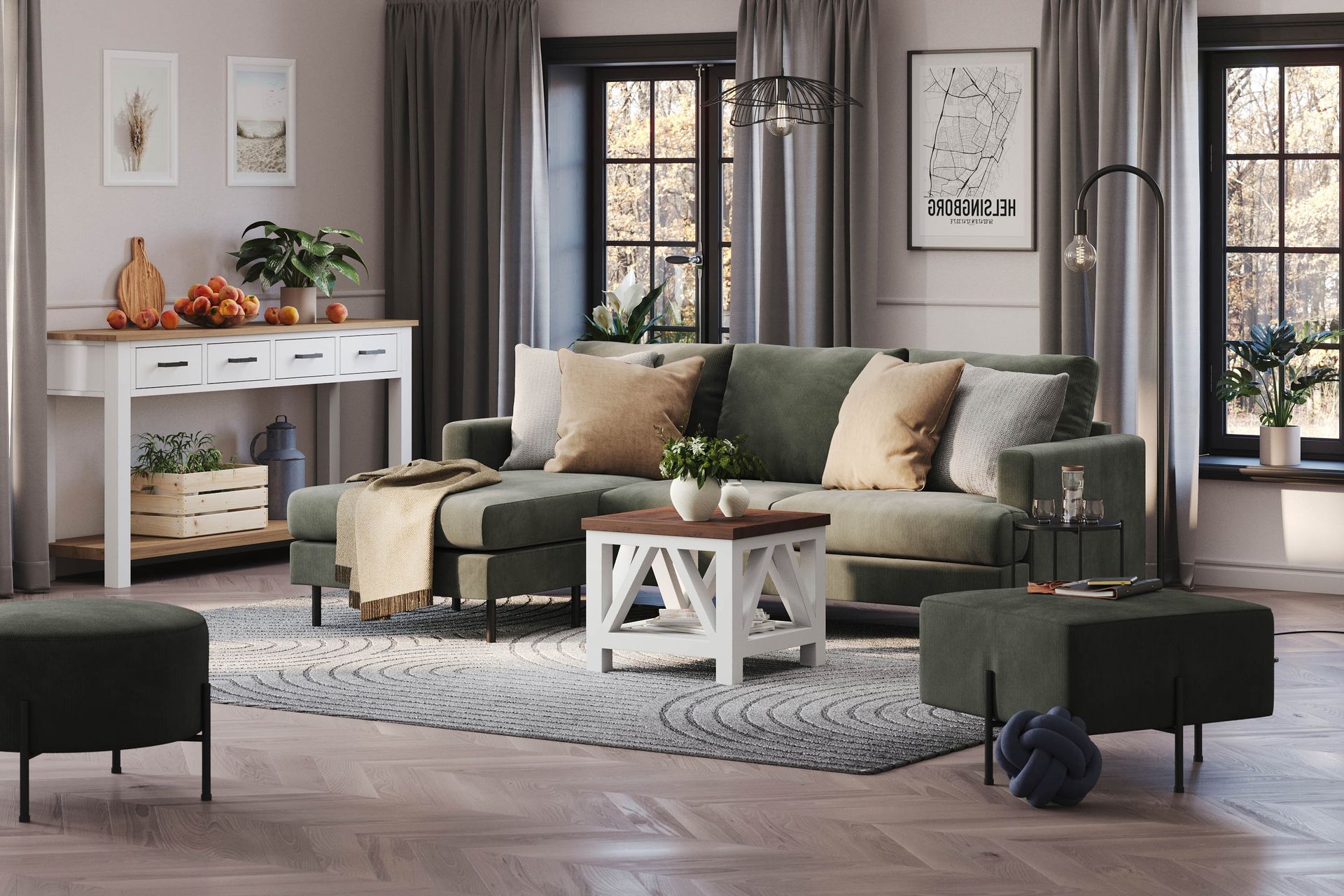 Menard Compact 3-seters Venstrevendt L-formet Divansofa i Manchester - Mørk grønn - Møbler - Sofaer - Sofa med sjeselong