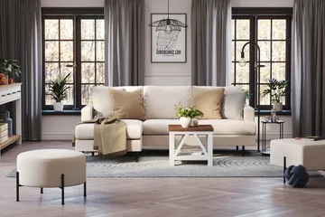 Menard Compact 3-seters Venstrevendt L-formet Divansofa i Stoff - Beige - Møbler - Sofaer - Sofa med sjeselong