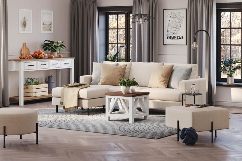 Menard Compact 3-seters Venstrevendt L-formet Divansofa i Stoff - Beige - Møbler - Sofaer - Sofa med sjeselong
