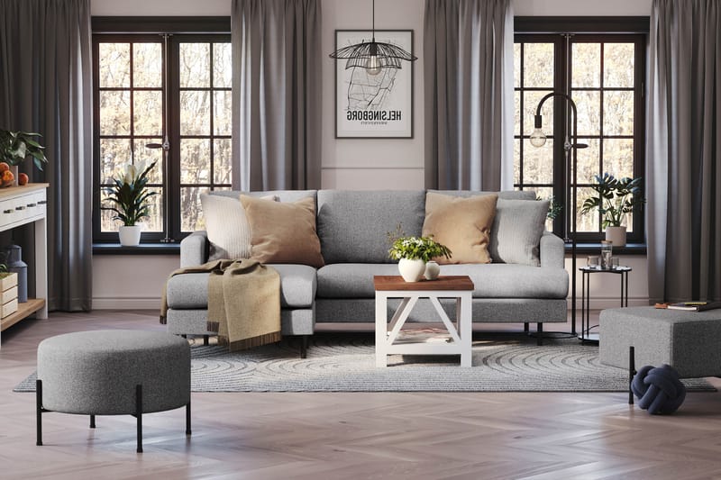 Menard Compact 3-seters Venstrevendt L-formet Divansofa i Stoff - Grå - Møbler - Sofaer - Sofa med sjeselong