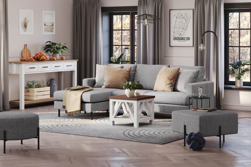 Menard Compact 3-seters Venstrevendt L-formet Divansofa i Stoff - Grå - Møbler - Sofaer - Sofa med sjeselong