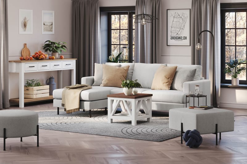 Menard Compact 3-seters Venstrevendt L-formet Divansofa i Stoff - Lys grå - Møbler - Sofaer - Sofa med sjeselong