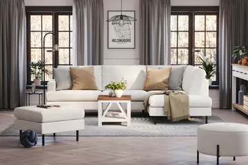 Menard Compact 4-seters Høyrevendt L-formet Sjeselongsofa i Bouclé - Hvit - Møbler - Sofaer - Sofa med sjeselong