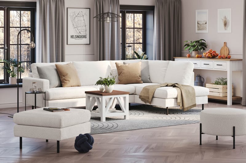 Menard Compact 4-seters Høyrevendt L-formet Sjeselongsofa i Bouclé - Hvit - Møbler - Sofaer - Sofa med sjeselong