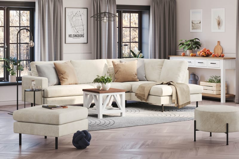 Menard Compact 4-seters Høyrevendt L-formet Sjeselongsofa i Fløyel - Kremhvit - Møbler - Sofaer - Sofa med sjeselong