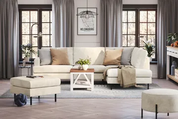 Menard Compact 4-seters Høyrevendt L-formet Sjeselongsofa i Fløyel - Kremhvit - Møbler - Sofaer - Sofa med sjeselong