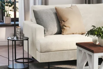 Menard Compact 4-seters Høyrevendt L-formet Sjeselongsofa i Fløyel - Kremhvit - Møbler - Sofaer - Sofa med sjeselong