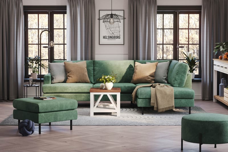 Menard Compact 4-seters Høyrevendt L-formet Sjeselongsofa i Fløyel - Mørk grønn - Møbler - Sofaer - Sofa med sjeselong