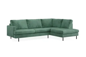 Menard Compact 4-seters Høyrevendt L-formet Sjeselongsofa i Fløyel - Mørk grønn - Møbler - Sofaer - Sofa med sjeselong