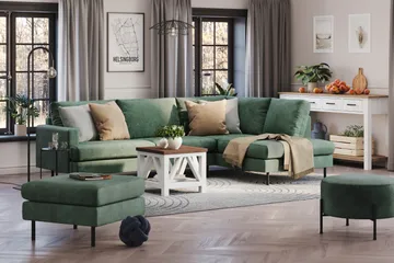 Menard Compact 4-seters Høyrevendt L-formet Sjeselongsofa i Fløyel - Mørk grønn - Møbler - Sofaer - Sofa med sjeselong