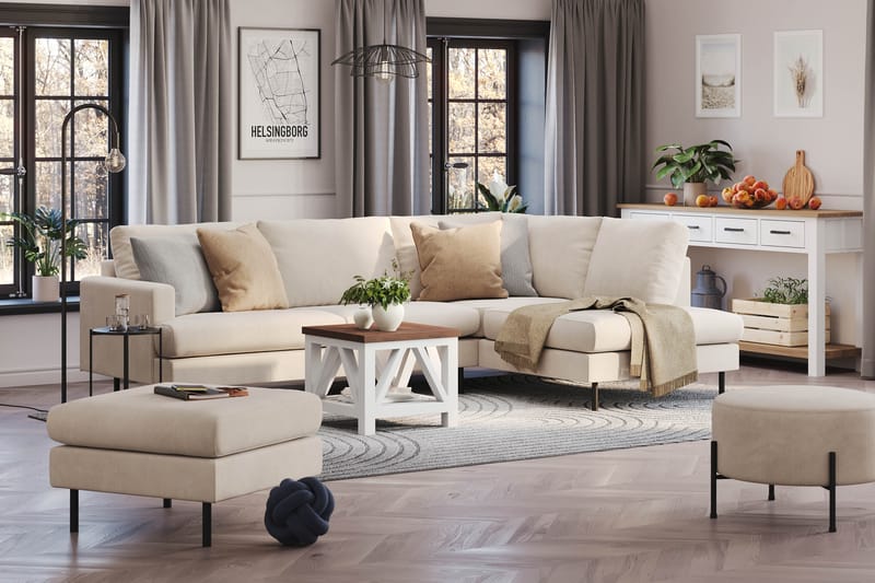 Menard Compact 4-seters Høyrevendt L-formet Sjeselongsofa i Manchester - Beige - Møbler - Sofaer - Sofa med sjeselong