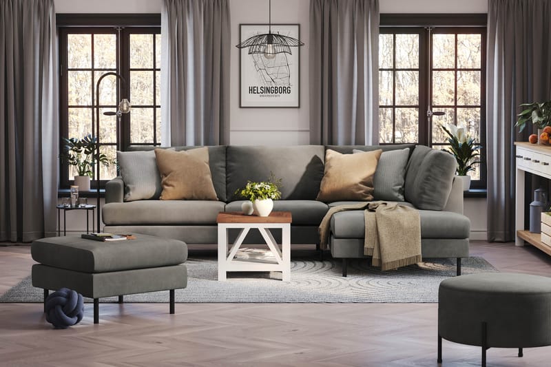 Menard Compact 4-seters Høyrevendt L-formet Sjeselongsofa i Manchester - Grå - Møbler - Sofaer - Sofa med sjeselong