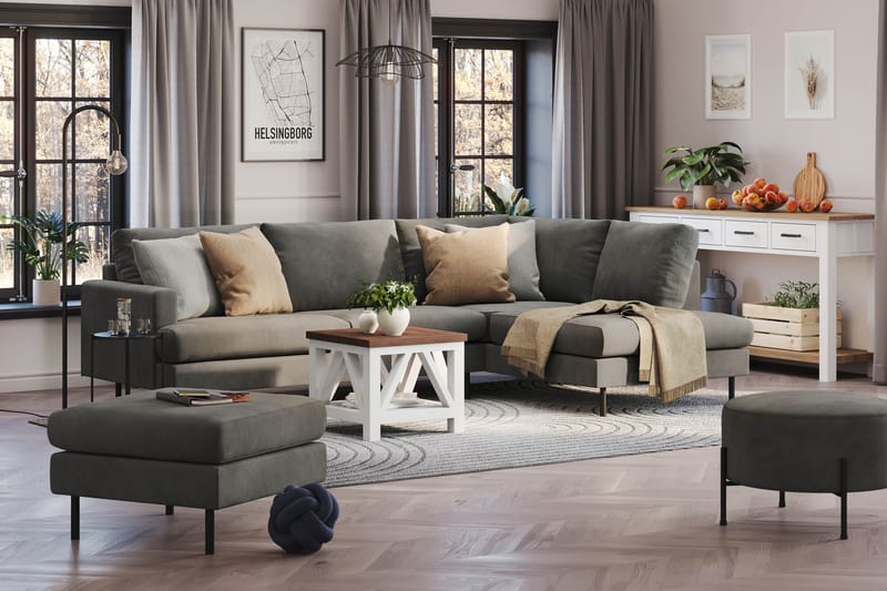 Menard Compact 4-seters Høyrevendt L-formet Sjeselongsofa i Manchester - Grå - Møbler - Sofaer - Sofa med sjeselong