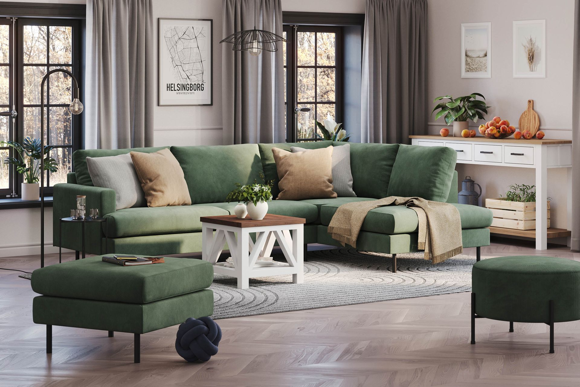 Menard Compact 4-seters Høyrevendt L-formet Sjeselongsofa i Manchester - Grønn - Møbler - Sofaer - Sofa med sjeselong