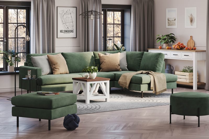 Menard Compact 4-seters Høyrevendt L-formet Sjeselongsofa i Manchester - Grønn - Møbler - Sofaer - Sofa med sjeselong