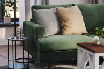 Menard Compact 4-seters Høyrevendt L-formet Sjeselongsofa i Manchester - Grønn - Møbler - Sofaer - Sofa med sjeselong