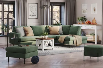 Menard Compact 4-seters Høyrevendt L-formet Sjeselongsofa i Manchester - Grønn - Møbler - Sofaer - Sofa med sjeselong