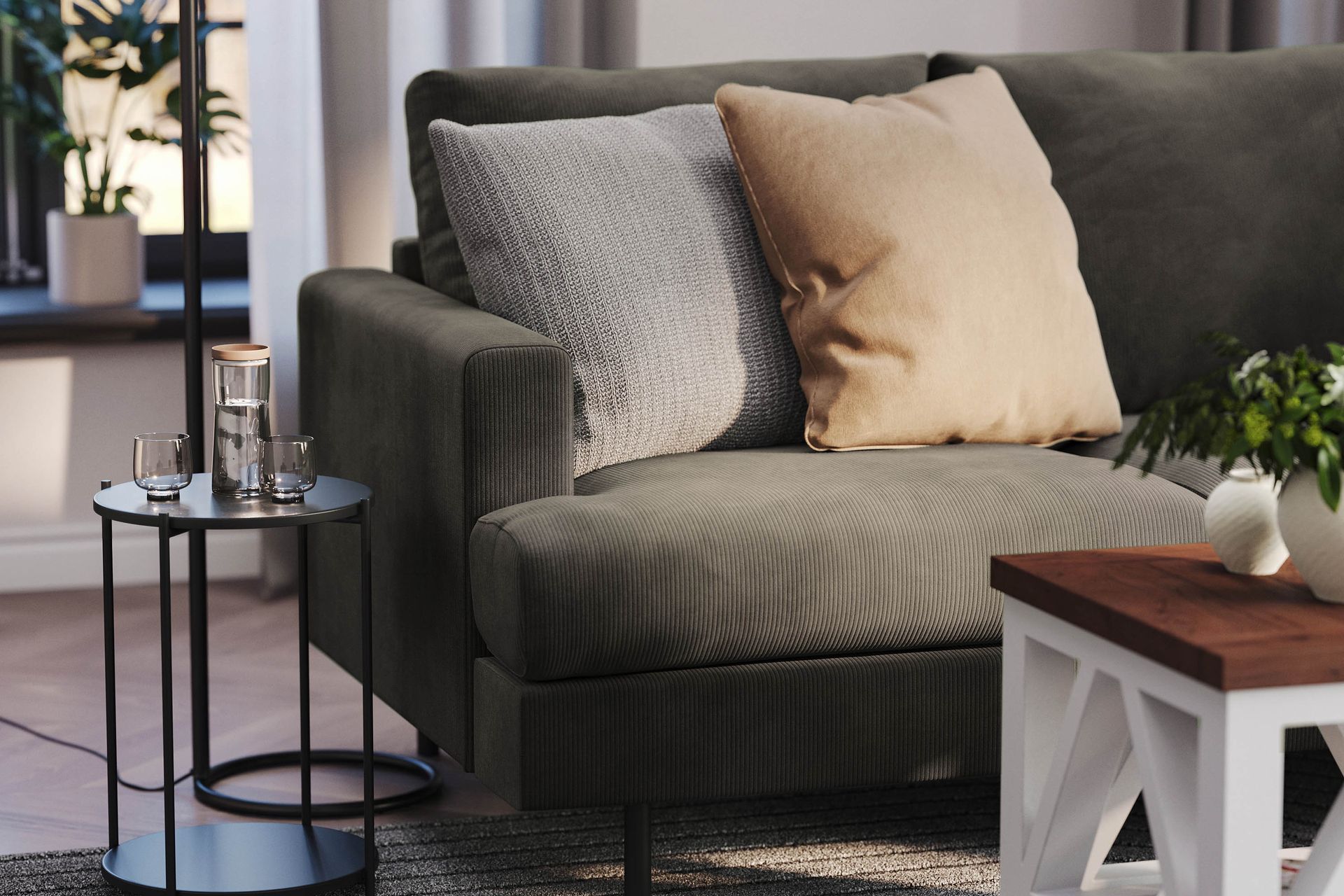 Menard Compact 4-seters Høyrevendt L-formet Sjeselongsofa i Manchester - Mørk grå - Møbler - Sofaer - Sofa med sjeselong
