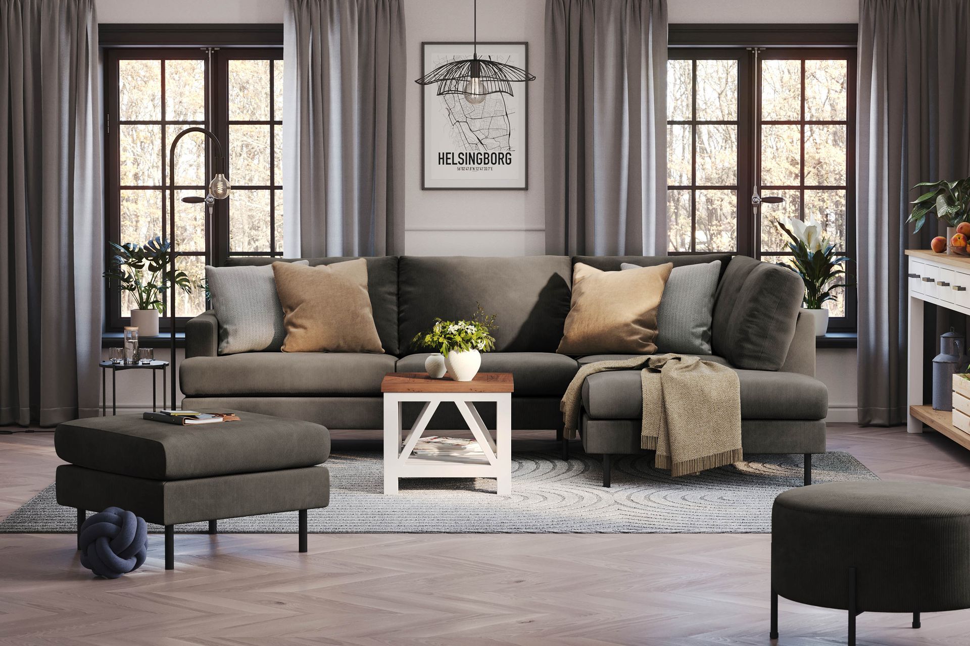 Menard Compact 4-seters Høyrevendt L-formet Sjeselongsofa i Manchester - Mørk grå - Møbler - Sofaer - Sofa med sjeselong