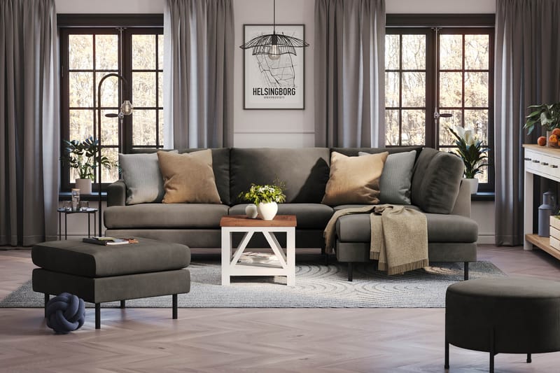 Menard Compact 4-seters Høyrevendt L-formet Sjeselongsofa i Manchester - Mørk grå - Møbler - Sofaer - Sofa med sjeselong