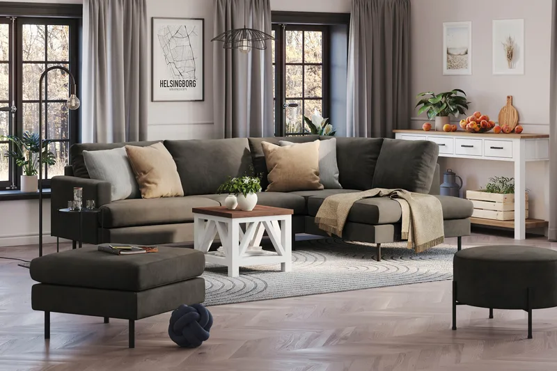 Menard Compact 4-seters Høyrevendt L-formet Sjeselongsofa i Manchester - Mørk grå - Møbler - Sofaer - Sofa med sjeselong