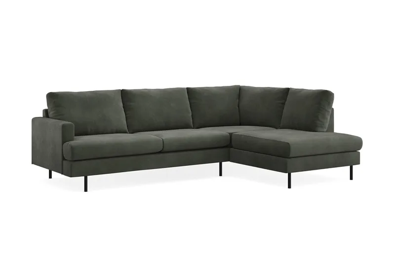 Menard Compact 4-seters Høyrevendt L-formet Sjeselongsofa i Manchester - Mørk grønn - Møbler - Sofaer - Sofa med sjeselong