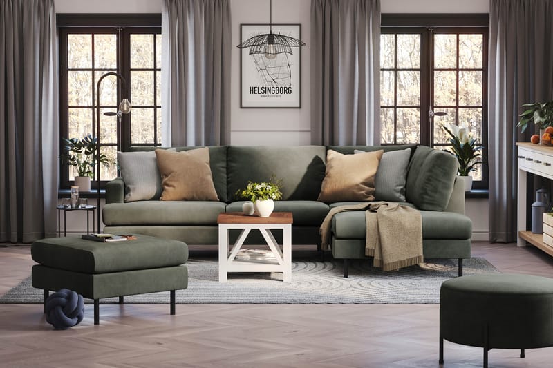 Menard Compact 4-seters Høyrevendt L-formet Sjeselongsofa i Manchester - Mørk grønn - Møbler - Sofaer - Sofa med sjeselong