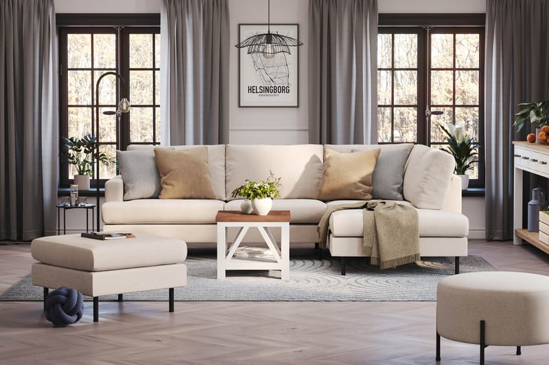 Menard Compact 4-seters Høyrevendt L-formet Sjeselongsofa i Stoff - Beige - Møbler - Sofaer - Sofa med sjeselong