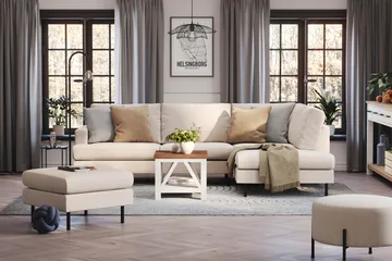 Menard Compact 4-seters Høyrevendt L-formet Sjeselongsofa i Stoff - Beige - Møbler - Sofaer - Sofa med sjeselong
