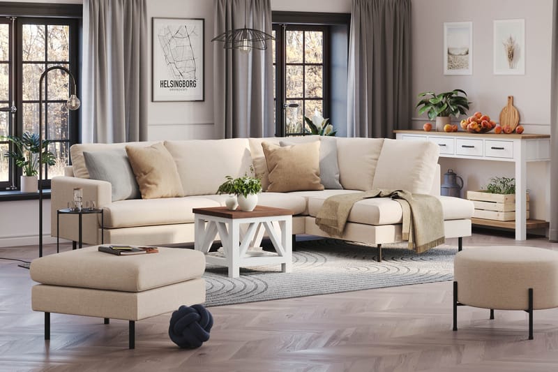 Menard Compact 4-seters Høyrevendt L-formet Sjeselongsofa i Stoff - Beige - Møbler - Sofaer - Sofa med sjeselong