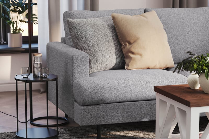 Menard Compact 4-seters Høyrevendt L-formet Sjeselongsofa i Stoff - Grå - Møbler - Sofaer - Sofa med sjeselong
