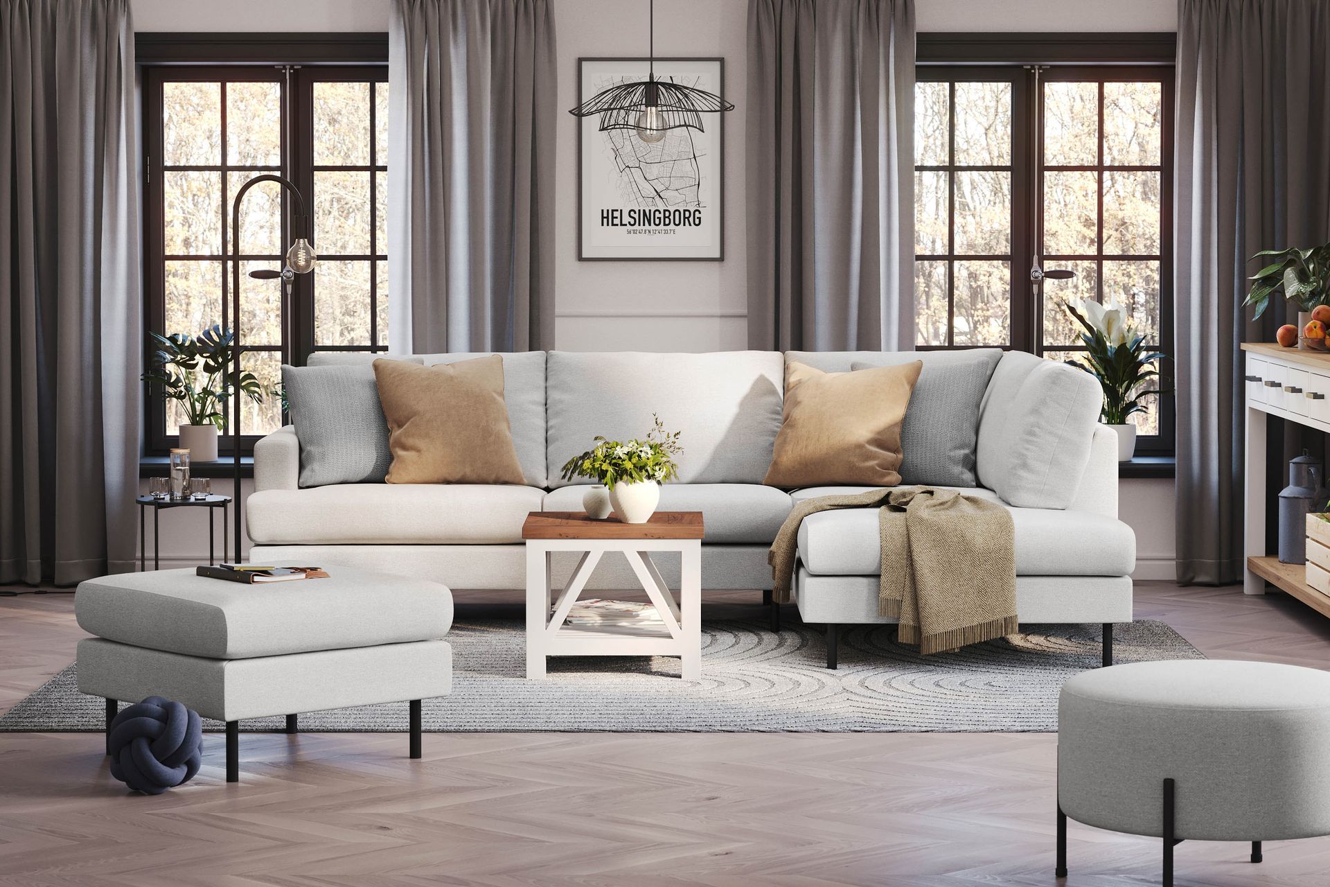 Menard Compact 4-seters Høyrevendt L-formet Sjeselongsofa i Stoff - Lys grå - Møbler - Sofaer - Sofa med sjeselong