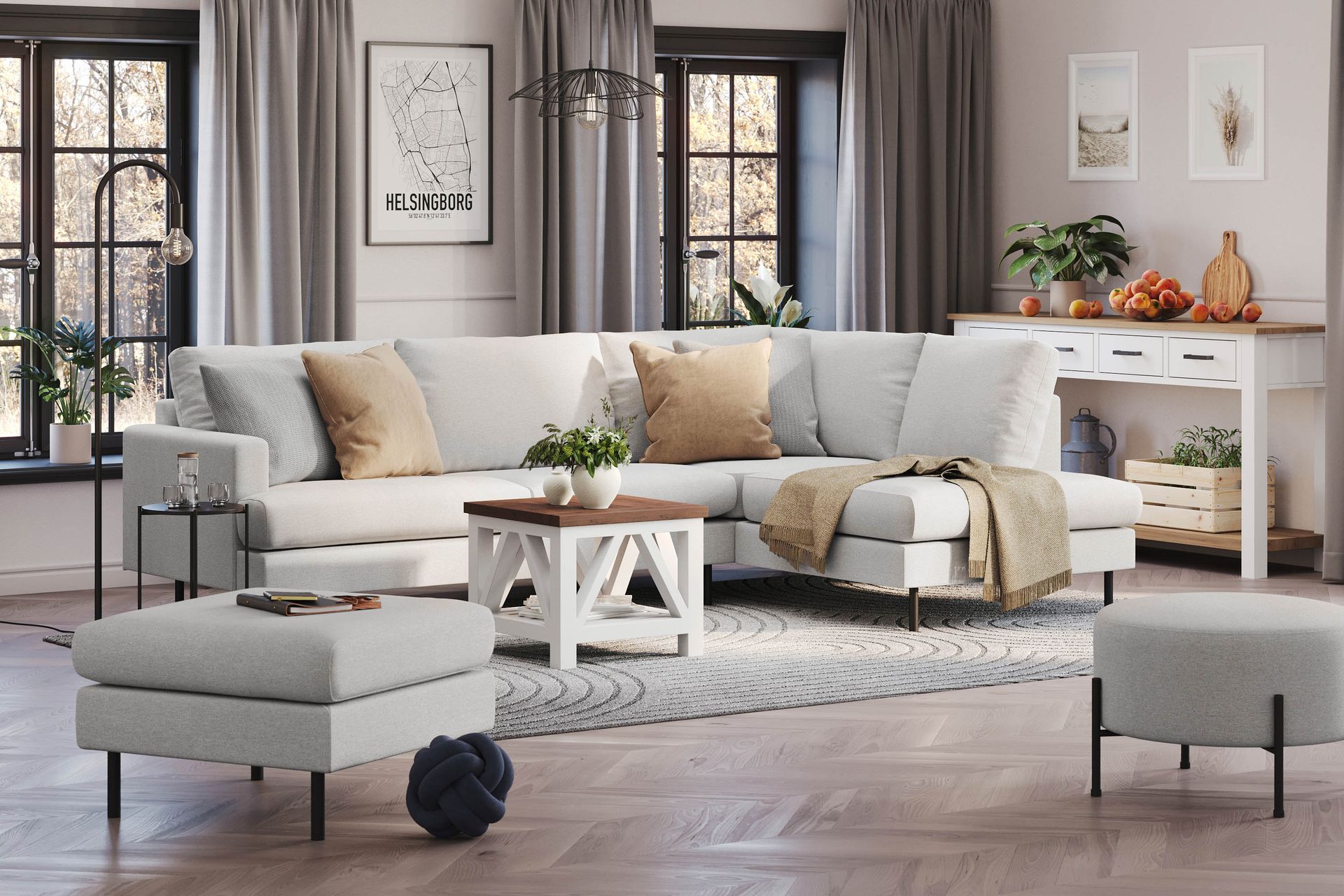 Menard Compact 4-seters Høyrevendt L-formet Sjeselongsofa i Stoff - Lys grå - Møbler - Sofaer - Sofa med sjeselong