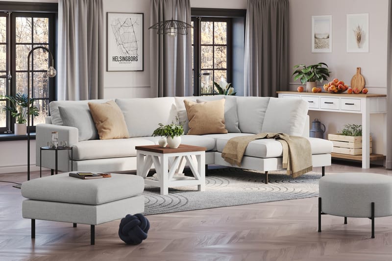 Menard Compact 4-seters Høyrevendt L-formet Sjeselongsofa i Stoff - Lys grå - Møbler - Sofaer - Sofa med sjeselong