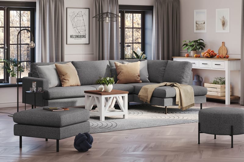 Menard Compact 4-seters Høyrevendt L-formet Sjeselongsofa i Stoff - Mørk grå - Møbler - Sofaer - Sofa med sjeselong