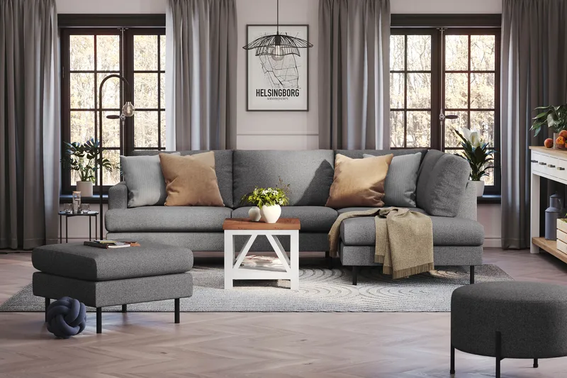Menard Compact 4-seters Høyrevendt L-formet Sjeselongsofa i Stoff - Mørk grå - Møbler - Sofaer - Sofa med sjeselong