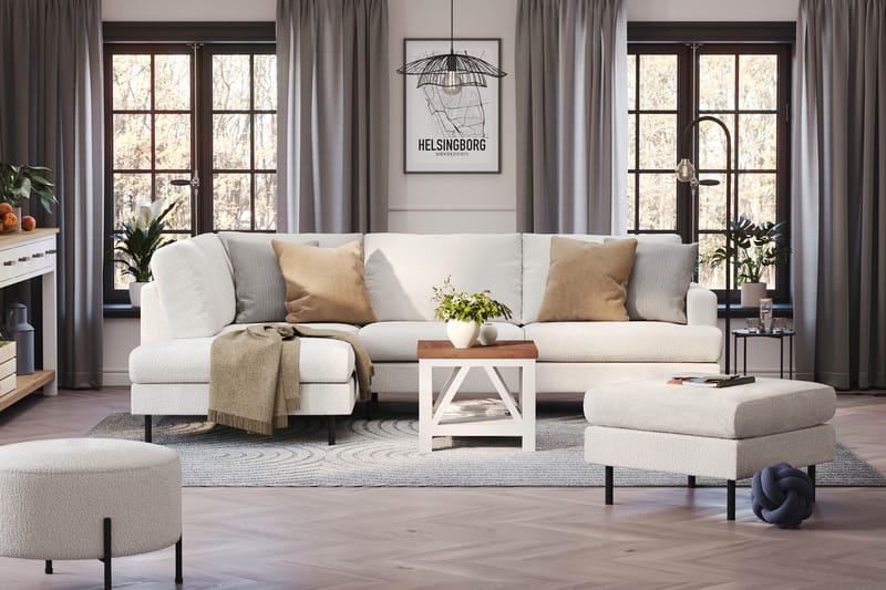 Menard Compact 4-seters Venstrevendt L-formet Sjeselongsofa i Bouclé - Hvit - Møbler - Sofaer - Sofa med sjeselong