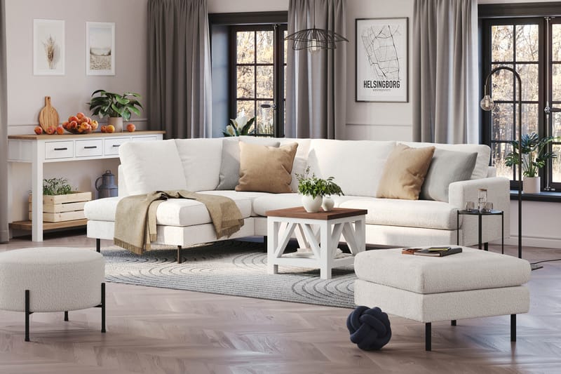 Menard Compact 4-seters Venstrevendt L-formet Sjeselongsofa i Bouclé - Hvit - Møbler - Sofaer - Sofa med sjeselong