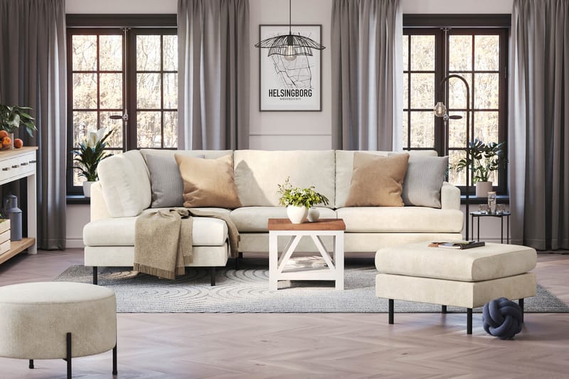 Menard Compact 4-seters Venstrevendt L-formet Sjeselongsofa i Fløyel - Kremhvit - Møbler - Sofaer - Sofa med sjeselong