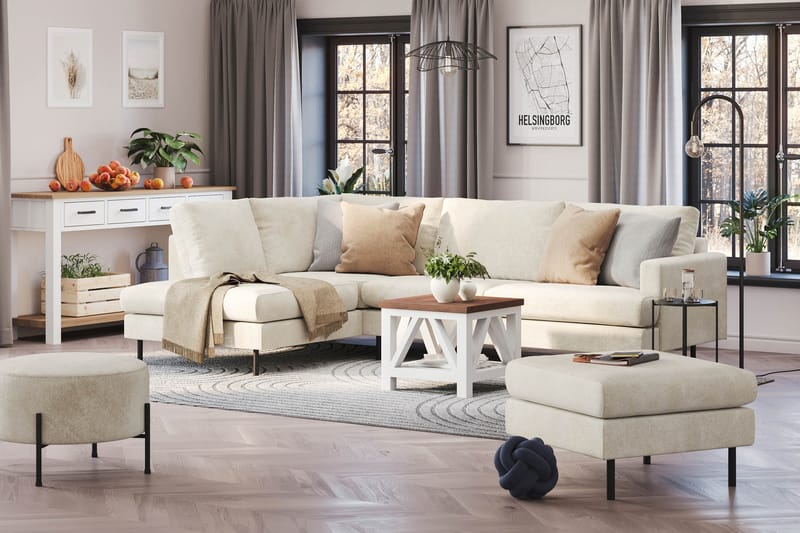 Menard Compact 4-seters Venstrevendt L-formet Sjeselongsofa i Fløyel - Kremhvit - Møbler - Sofaer - Sofa med sjeselong