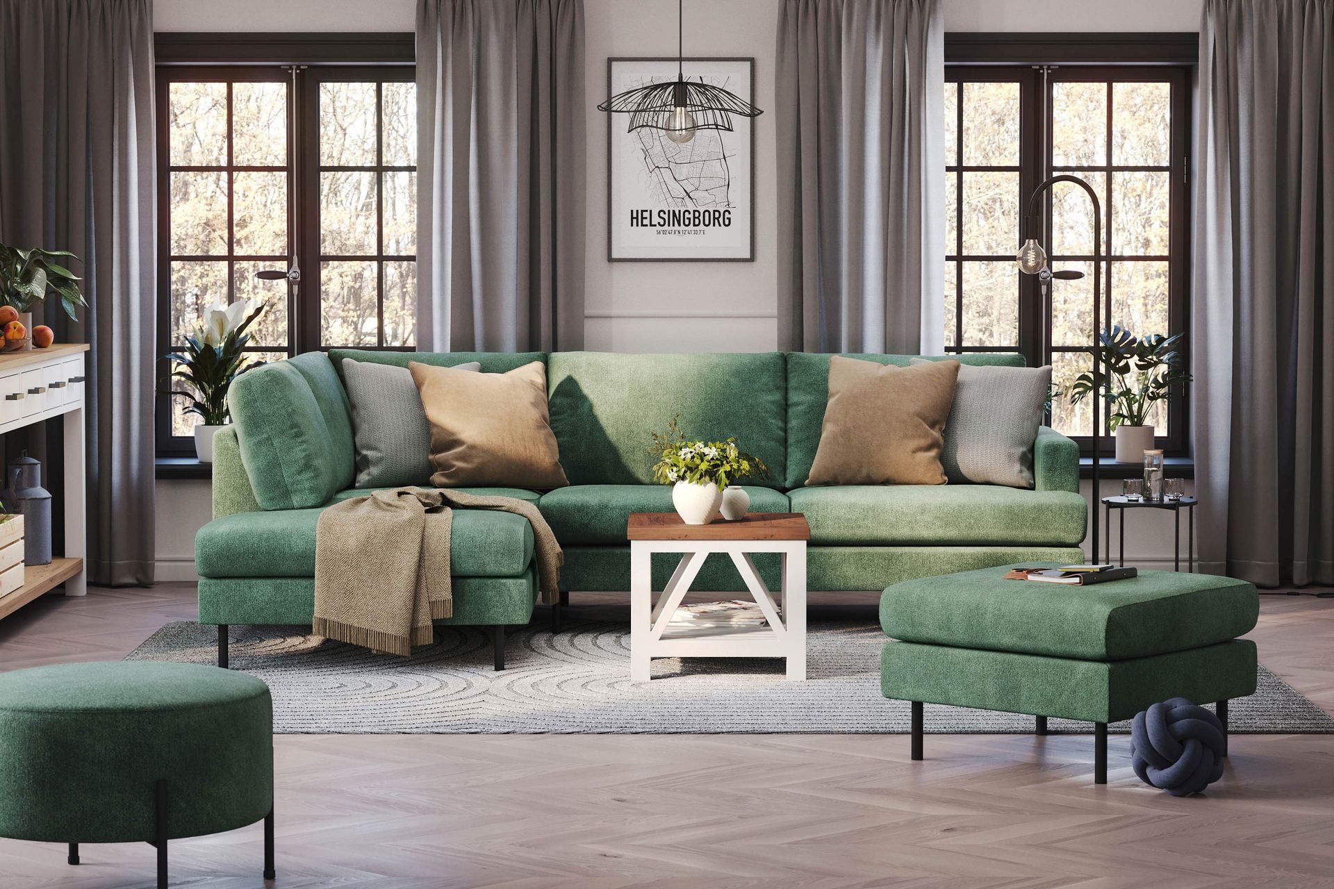 Menard Compact 4-seters Venstrevendt L-formet Sjeselongsofa i Fløyel - Mørk grønn - Møbler - Sofaer - Sofa med sjeselong