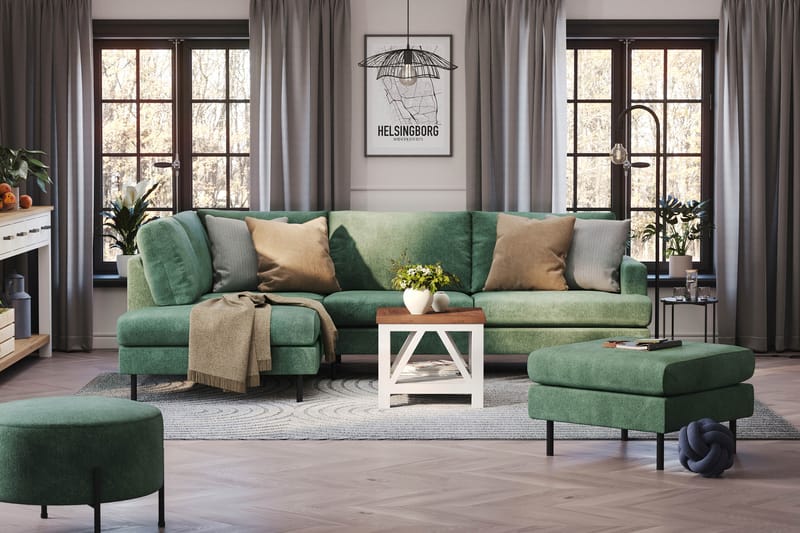 Menard Compact 4-seters Venstrevendt L-formet Sjeselongsofa i Fløyel - Mørk grønn - Møbler - Sofaer - Sofa med sjeselong