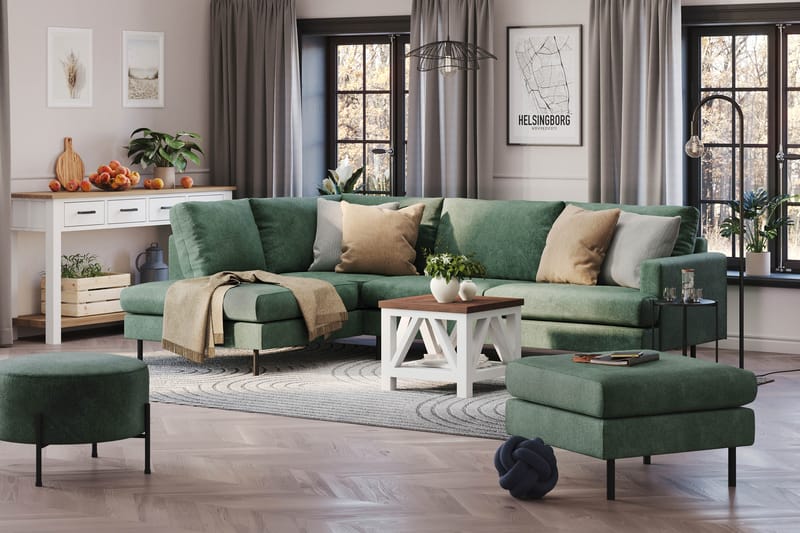 Menard Compact 4-seters Venstrevendt L-formet Sjeselongsofa i Fløyel - Mørk grønn - Møbler - Sofaer - Sofa med sjeselong