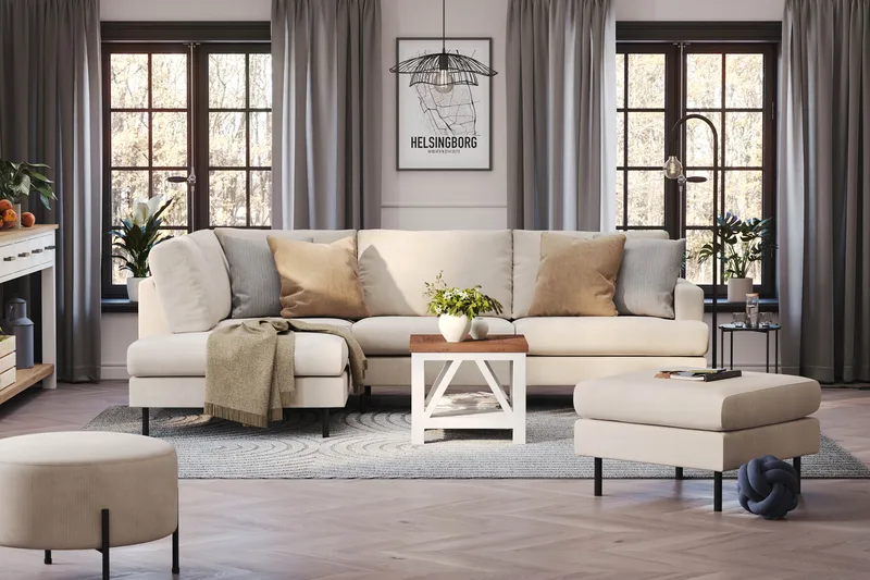 Menard Compact 4-seters Venstrevendt L-formet Sjeselongsofa i Manchester - Beige - Møbler - Sofaer - Sofa med sjeselong